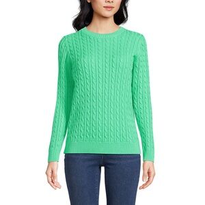Lands' End Women's Drifter Cable Knit 100% Cotton Sweater Kelly Green Size S 6-8